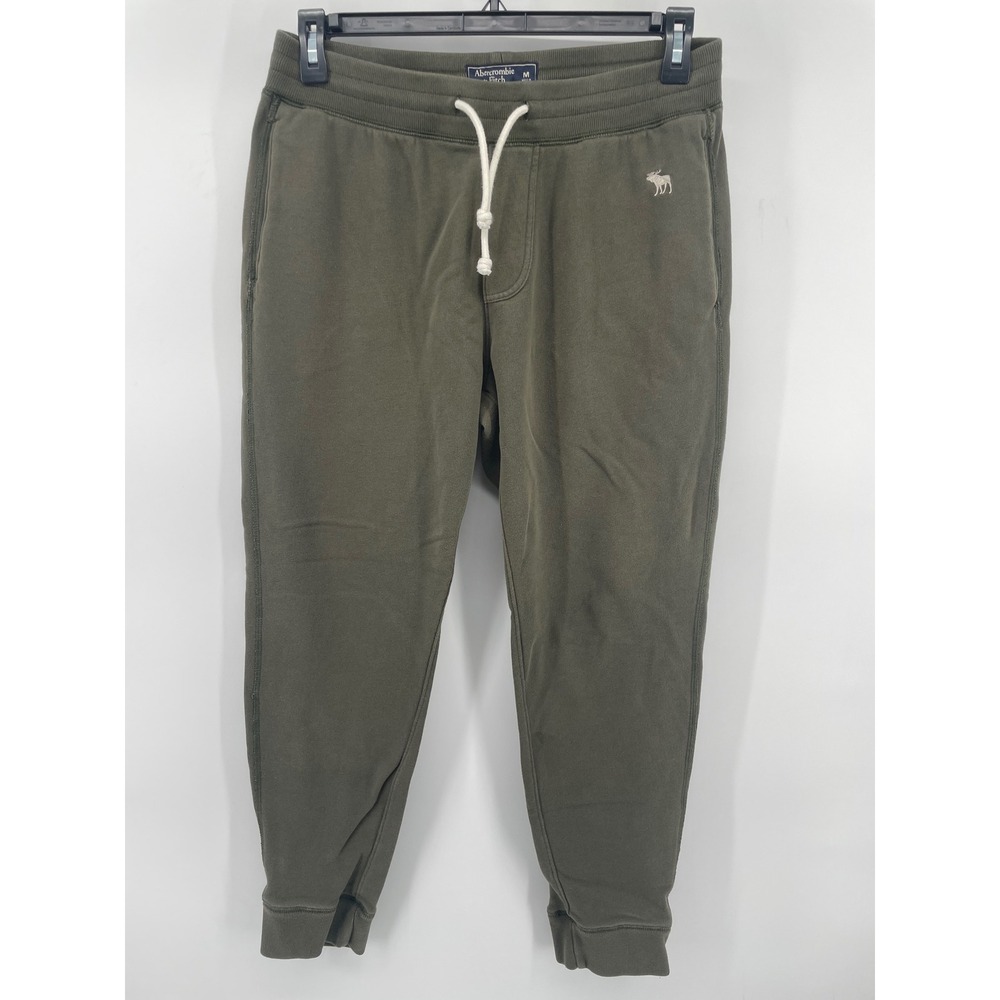 Abercrombie & Fitch Joggers Mens Med Olive Green Fleece Drawstring Sweatpants